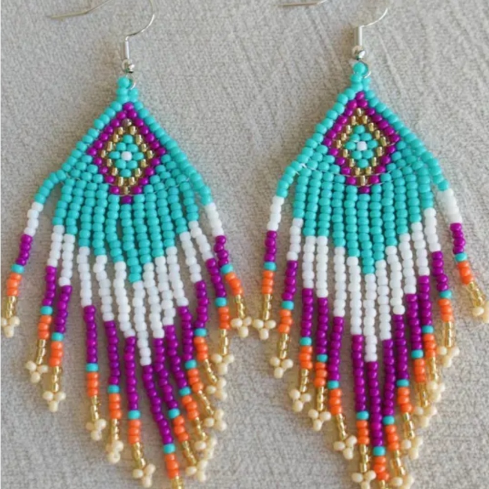 Colorful Beaded Fringe Earrings